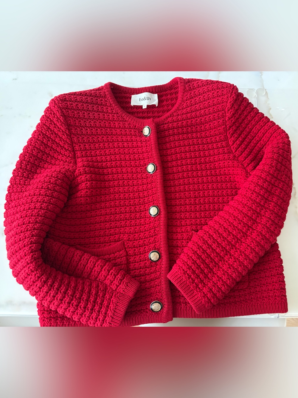 ba&sh Bright Red Textured Knit Sweater